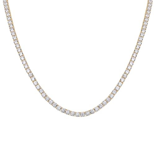PAVOI 14K Gold Plated Tennis Necklace for Women | 3mm Cubic Zirconia Dainty Gold Tennis Necklaces | Simulated Diamond Tennis Chain | Trendy Fashion Jewelry - 18" - Image 1