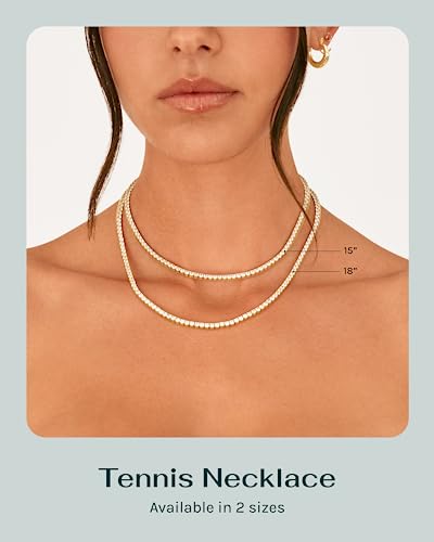 PAVOI 14K Gold Plated Tennis Necklace for Women | 3mm Cubic Zirconia Dainty Gold Tennis Necklaces | Simulated Diamond Tennis Chain | Trendy Fashion Jewelry - 18" - Image 2