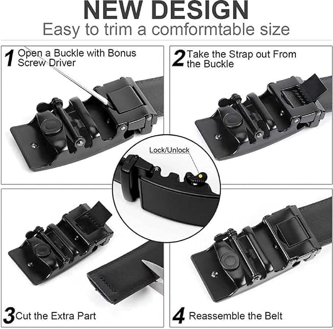 ZEVORA Men's Vegan Leather Belt for Men, Formal/Casual,Autolock,Black 03 - Image 4
