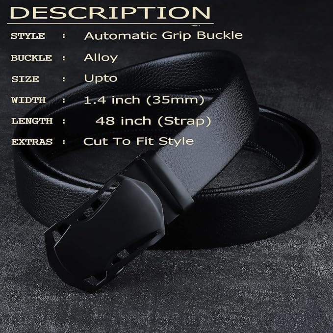 ZEVORA Men's Vegan Leather Belt for Men, Formal/Casual,Autolock,Black 03 - Image 3