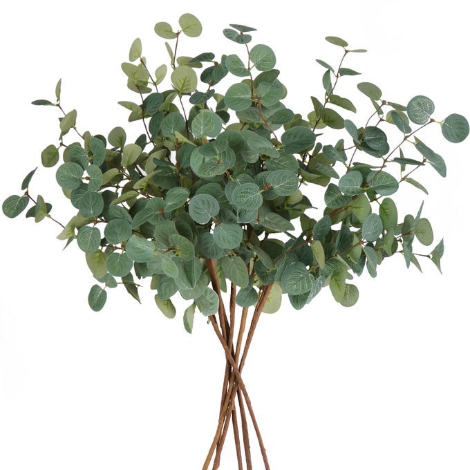 6Pcs Artificial Eucalyptus Stems Tall 24 Faux Eucalyptus Branches Fake Greenery Plants Stems for Vase Home Party Wedding Decorations