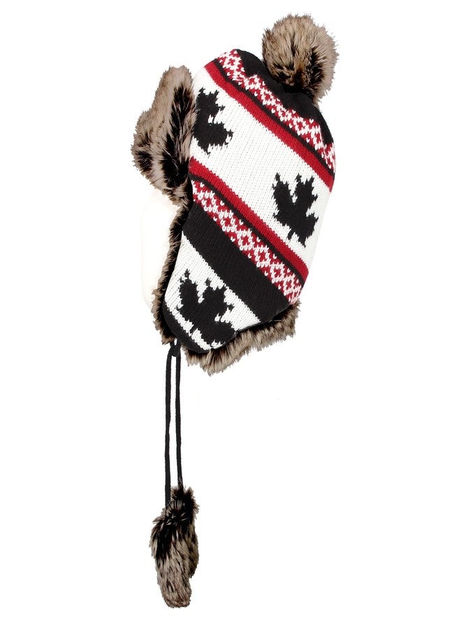WITHMOONS Fleece Maple Fair Isle Knit Beanie Hat Earflaps Cap FZ70021 (Black) - Image 3