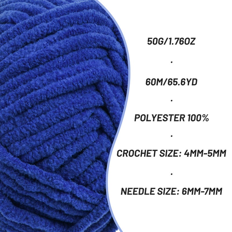 OMoiut Plush Chenille Chunky Crochet Yarn - Baby Yarn for Crocheting Soft - Velvet Yarns Knitting for Blankets Crafts - Fluffy Amigurumi Yarns 50g / 65.6yd (Sapphire Blue) - Image 2