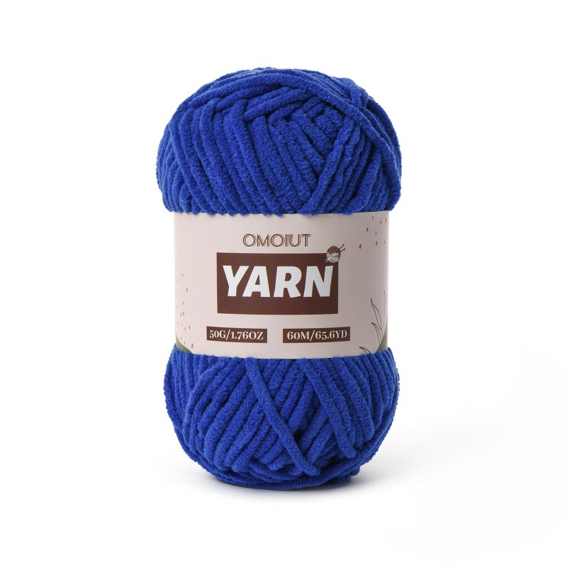 OMoiut Plush Chenille Chunky Crochet Yarn - Baby Yarn for Crocheting Soft - Velvet Yarns Knitting for Blankets Crafts - Fluffy Amigurumi Yarns 50g / 65.6yd (Sapphire Blue) - Image 1