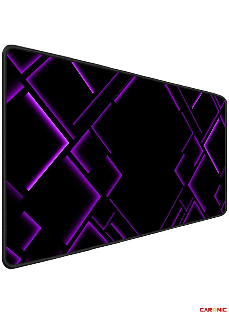 CARONIC - Large Gaming Mouse Pad with Superior Micro Weave Cloth Extended Desk Mousepad with Stitched Edges Non-Slip Base Water Resist Keyboard Pad For Gamer And Office Home Black Purple - Image 1