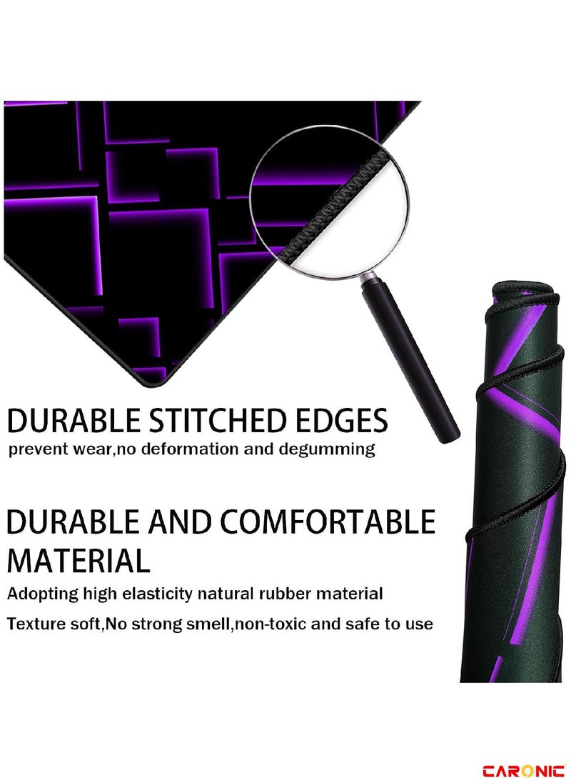 CARONIC - Large Gaming Mouse Pad with Superior Micro Weave Cloth Extended Desk Mousepad with Stitched Edges Non-Slip Base Water Resist Keyboard Pad For Gamer And Office Home Black Purple - Image 1