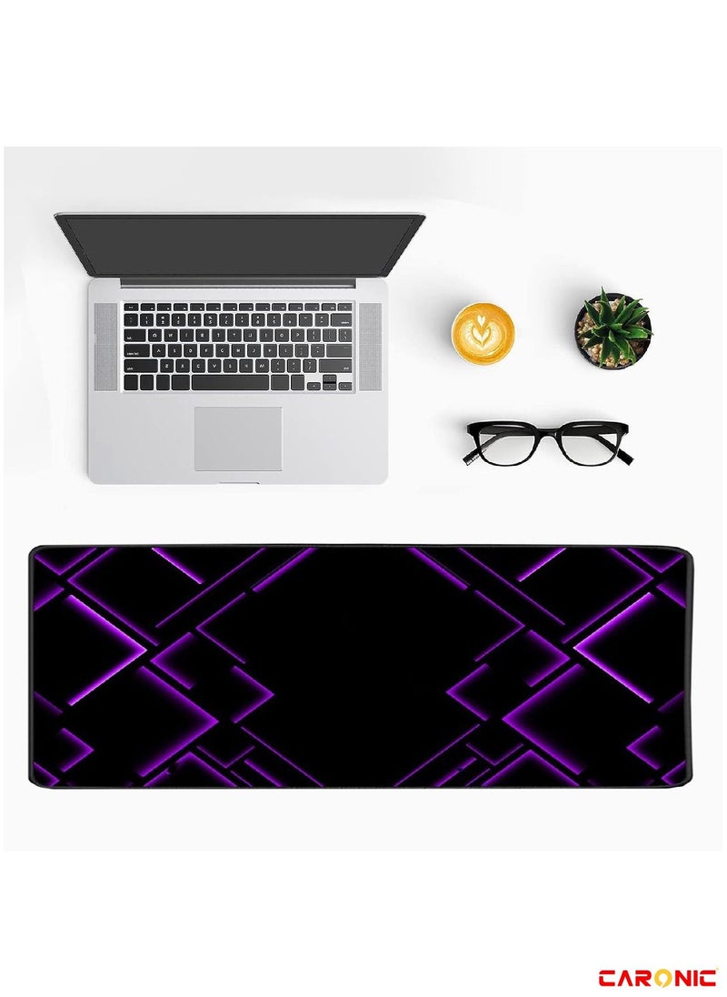 CARONIC - Large Gaming Mouse Pad with Superior Micro Weave Cloth Extended Desk Mousepad with Stitched Edges Non-Slip Base Water Resist Keyboard Pad For Gamer And Office Home Black Purple - Image 1