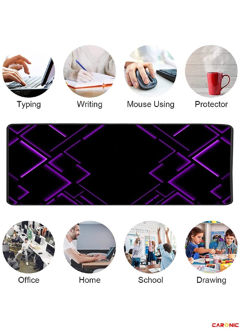 CARONIC - Large Gaming Mouse Pad with Superior Micro Weave Cloth Extended Desk Mousepad with Stitched Edges Non-Slip Base Water Resist Keyboard Pad For Gamer And Office Home Black Purple - Image 1