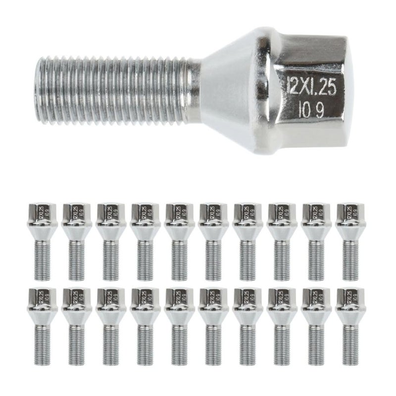 Lug Bolts 12X1.25 Chrome Conical Cone Wheel Shank 28 mm Silver for Chrysler 200 for Dodge for Dart for Fiat 500 for Jeep for Cherokee for Compass for Renegade 20pc - Image 1