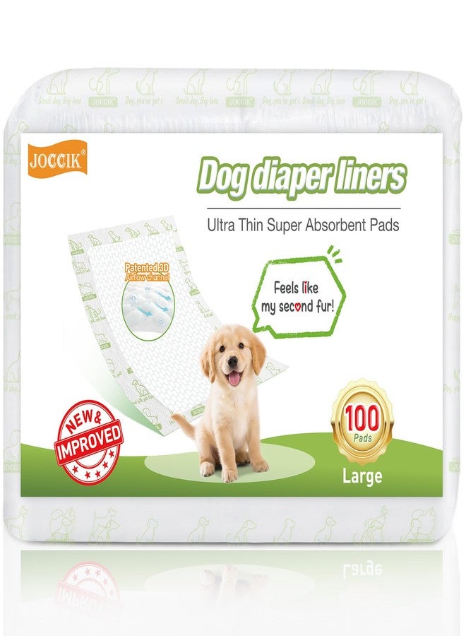 JOCCIK Dog Diaper Liners, 100 Count, Super Absorbent Booster Pads for Male and Female Dogs, Ultra-Thin and Breathable, Long - Image 1