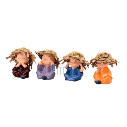 XL Kitchen Polyresin Think No Evil, Speak No Evil, Hear No Evil, See No Evil Set of 4 Baby Monk Buddha Statue with Hat Decorative Showpiece for car Dashboard, Car - Image 4