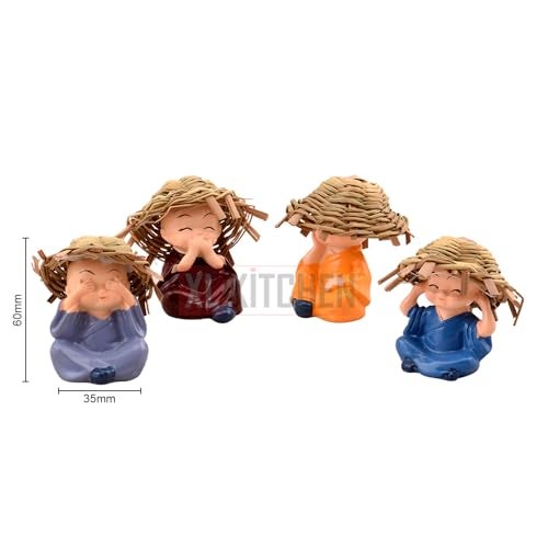 XL Kitchen Polyresin Think No Evil, Speak No Evil, Hear No Evil, See No Evil Set of 4 Baby Monk Buddha Statue with Hat Decorative Showpiece for car Dashboard, Car - Image 3