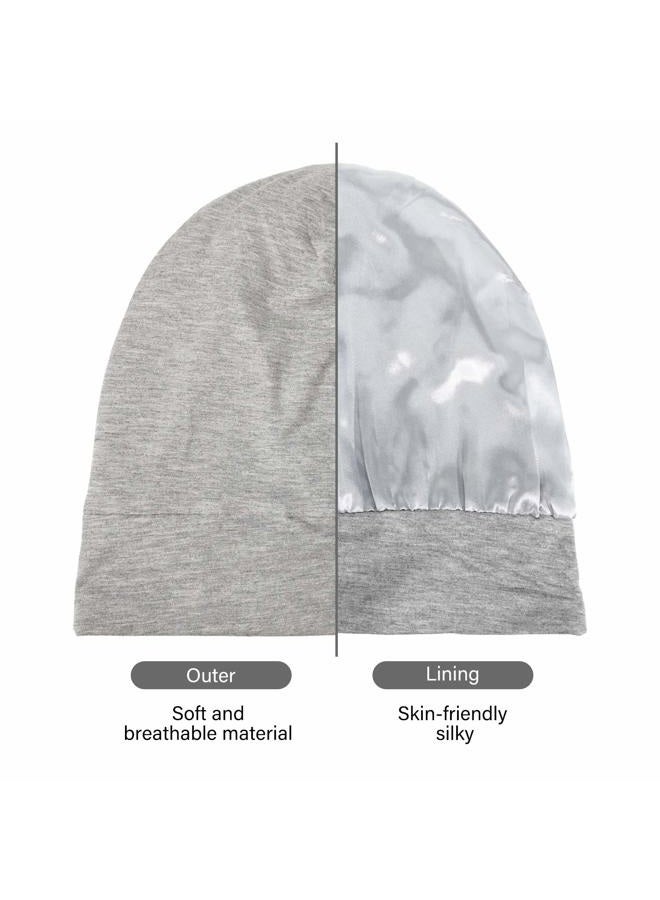 Geyoga 4 Pcs Satin Lined Sleep Bonnet Silk Sleep Cap Slouchy Beanie Hat Night Sleeping Head Wrap for Women Men Curly Hair(Dark Colors) - Image 4