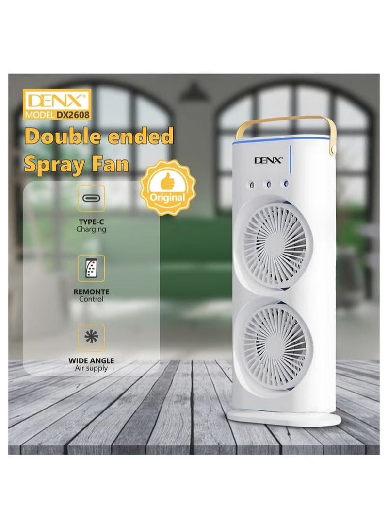 Denx Portable Double-Ended Spray Fan With Remote Control – Power by USB Type C Mist Cooling Tower Fan with 90° Rotation,– Mini Desktop Air Circulator, 280 ml Water Tank, 3 Air Speeds & 3 Cooling Mist, 90° Left and Right Rotation, 7 LED Mobile Air Conditioner for Room, Homes and Office - Image 5