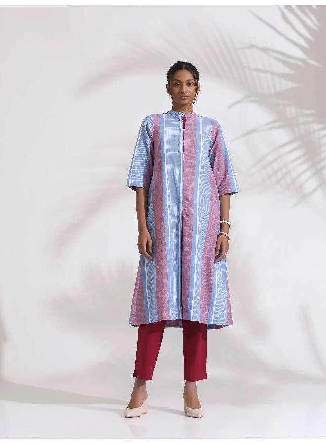 ترو برونز طقم كورتا قطن أزرق مخطط مستقيم