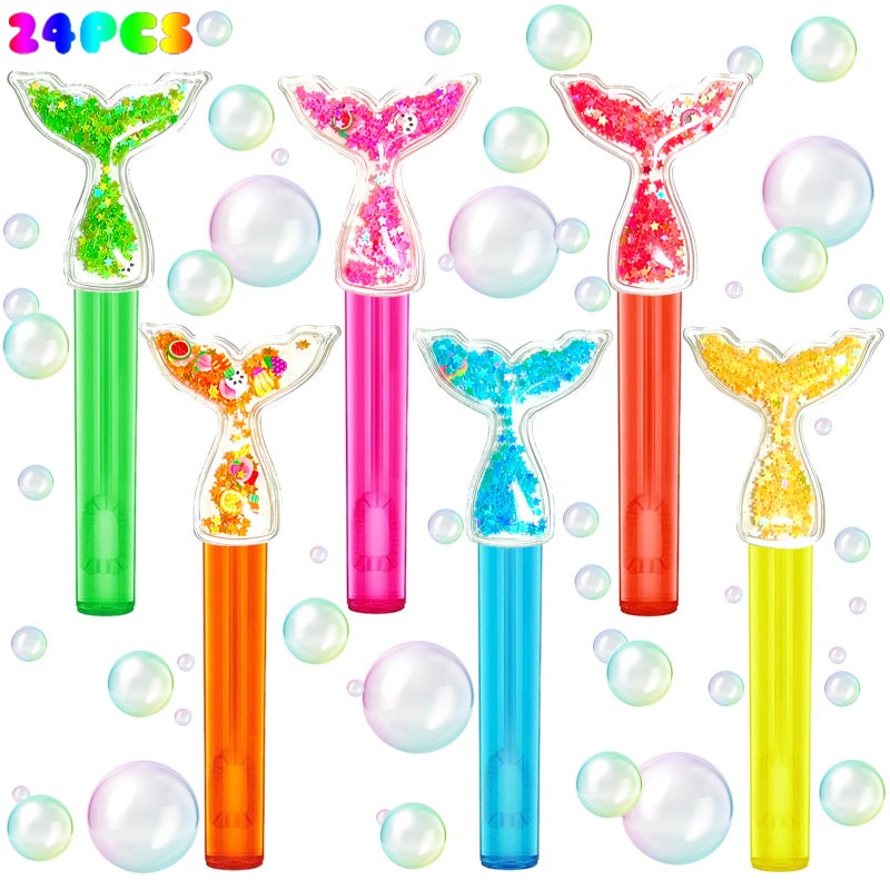 uoyoi Mermaid Party Favors24Pcs Glitter Mermaid Tail Bubble Wands for Kids Birthday Party SuppliesClassroom Prizes Pinata Goodie Bag Stuffers Gift - Image 3