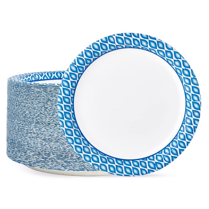 MUCHII Paper Plates 10 Inch 150 Count Soak and Cut Proof Blue Large Disposable Plates Bulk for Daily Use Parties