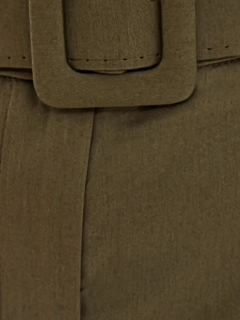 Hiccup Khaki Green Cotton High-Waist Shorts with Pocket and Belt Detail for Women | Best Price UAE