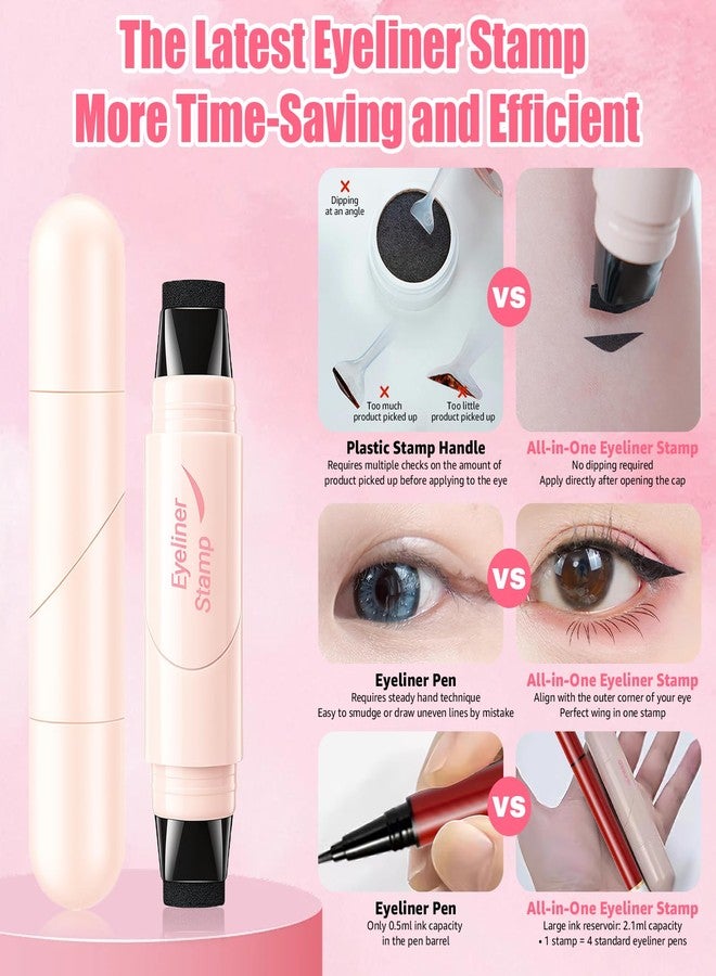 Fanterday Winged Eyeliner Stamp Pen - Dual-Ended Waterproof & Long Lasting & Smudge Proof Liquid Eye Liner Stamp, Gel Eye Pencil Eye Makeup Pen for Beginners, Create Perfect Cat Eye (Black) - Image 4