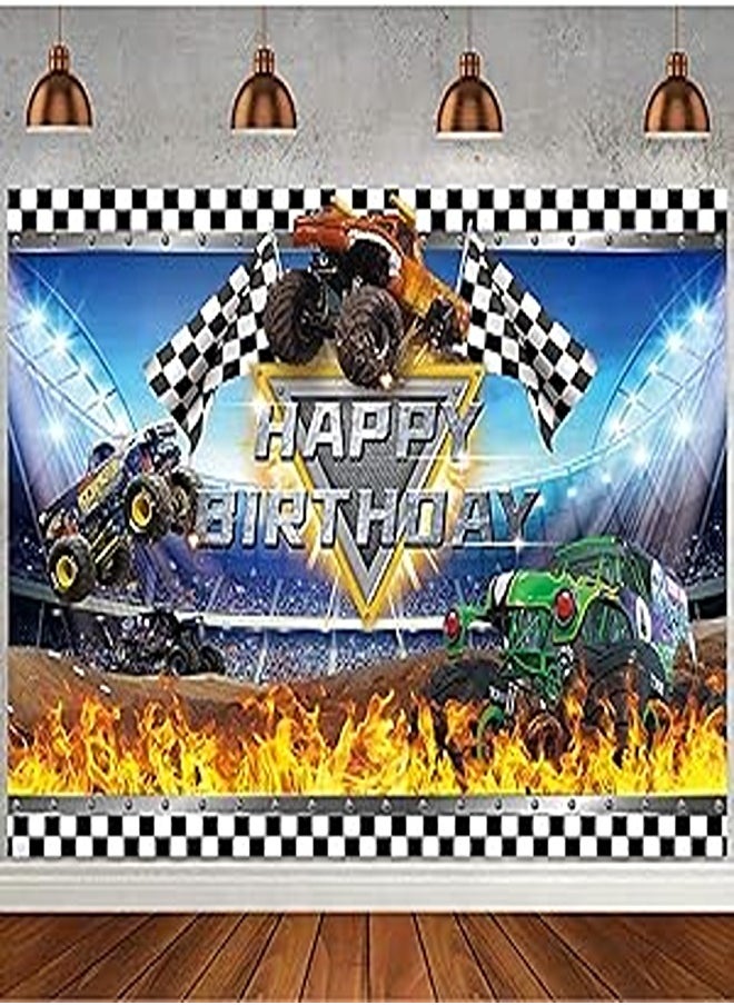 Monster Truck Birthday Party Decoration Background, Truck Robot Theme Decoration Party Photo Background, Children's Birthday Party Photography Banner Decoration 5x3FT 