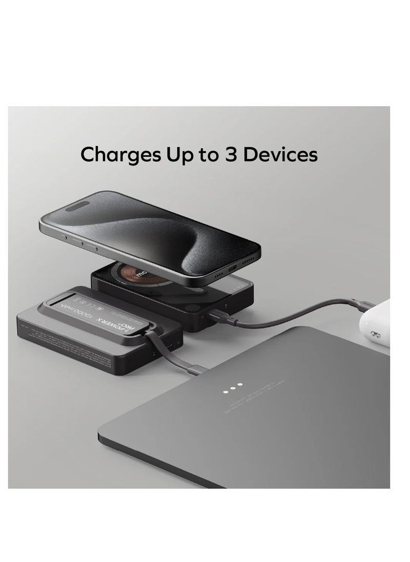 موماكس - 1- باور X برو+ بنك طاقة لاسلكي مغناطيسي 5000mAh مع كابل USB-C مدمج - Image 1