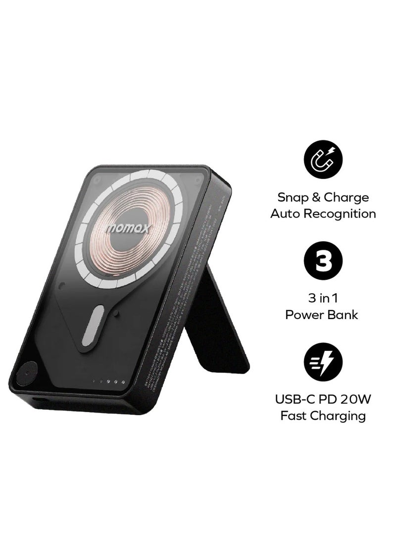 موماكس - 1- باور X برو+ بنك طاقة لاسلكي مغناطيسي 5000mAh مع كابل USB-C مدمج - Image 1