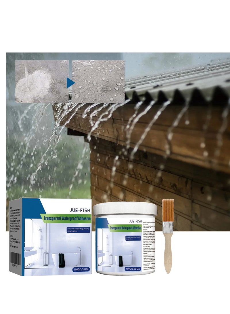Jue-Fish Transparent Waterproof Adhesive Transparent Waterproof Coating Bathroom Balcony Free Smashing Brick Roof Leakproof Adhesive 100g + Brush (boxed) - Image 1