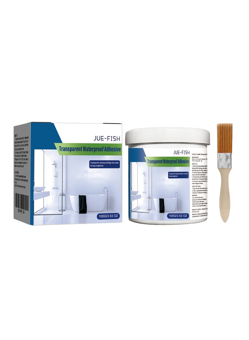 Jue-Fish Transparent Waterproof Adhesive Transparent Waterproof Coating Bathroom Balcony Free Smashing Brick Roof Leakproof Adhesive 100g + Brush (boxed) - Image 5