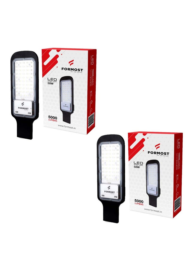 FORMOST FORMOST LED Street Light Cool White | IP66 Water Proof Outdoor Light | Slim & Compact Design | Aluminium Heat Sink | Excellent Quality Classic Power Saving | High Voltage Protection (Pack of 2, 50W)  - Image 1