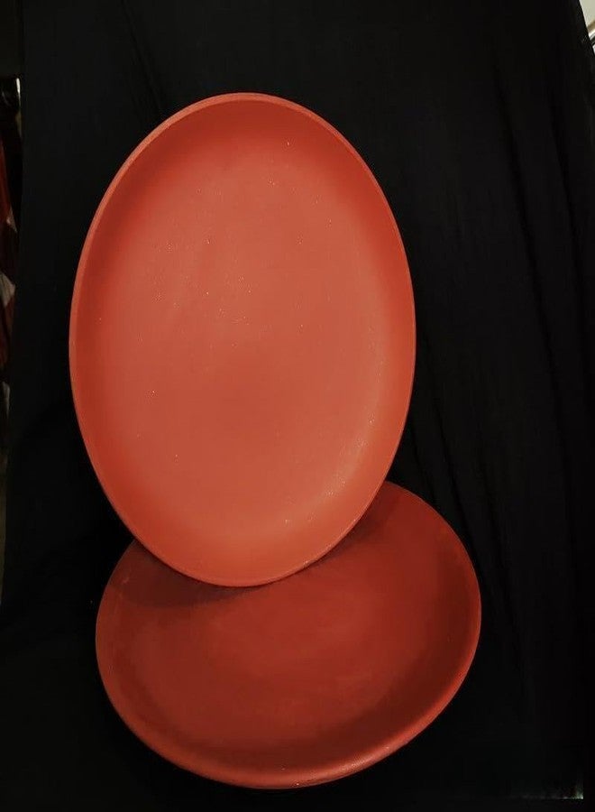 SHRIYAM CRAFT Earthenware Clay Dinner Plates 8 Inch - Terracotta Serving Plates | Set of 2 for Home, Kitchen - Image 1
