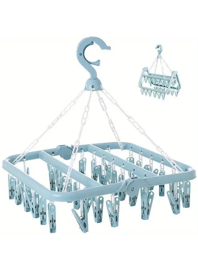 Gray Rotatable 32 Clip Plastic Clothes Drying Rack Space Saving Folding Hanger - Image 2