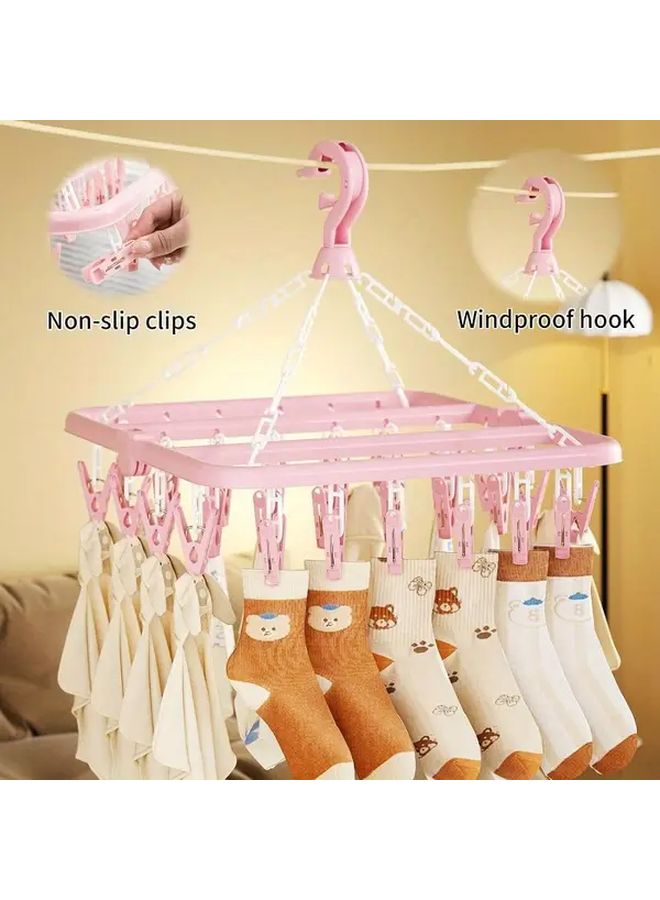 Gray Rotatable 32 Clip Plastic Clothes Drying Rack Space Saving Folding Hanger - Image 5