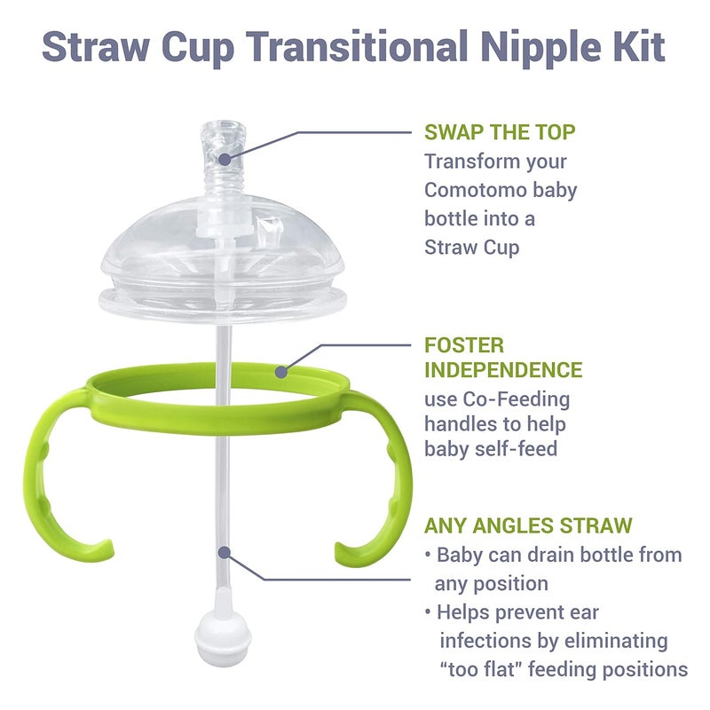 AnPei Straw Transition Cup Kit for Comotomo Baby Bottles  Conversion Kit Fits 5 and 8 Ounce Bottles  Soft Silicone Straw Top Bottle Nipple  Weighted Straw to Help Baby  2 Pack Green  Brushes - Image 3
