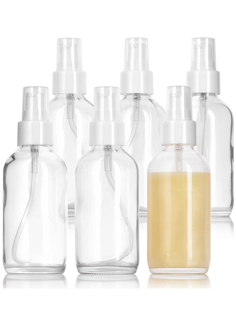 JUVITUS JUVITUS 4 oz / 120 ml Clear Glass Boston Round Bottle with White Treatment Pump BPA Free Refillable Empty Storage Containers (6 Pack) 