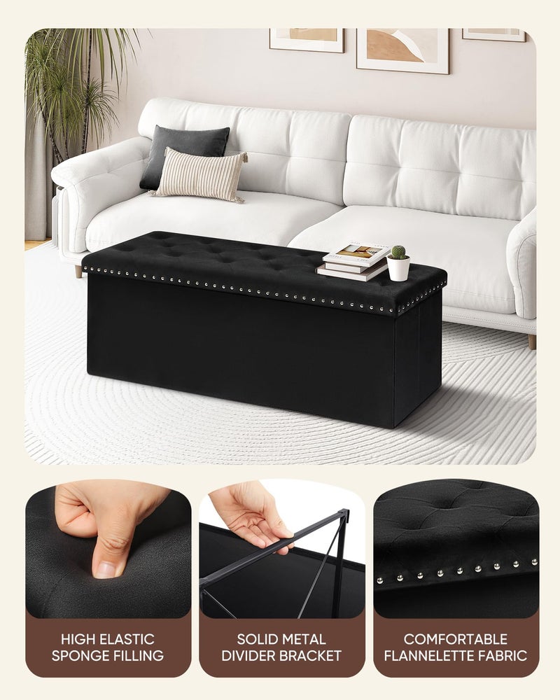 B FSOBEIIALEO Storage Ottoman Bench, Folding Tufted Ottomans with Storage, Extra Large 140L Footrest Bench for Bedroom, Luxury Velvet Fabric 43 Inches Black - Image 5