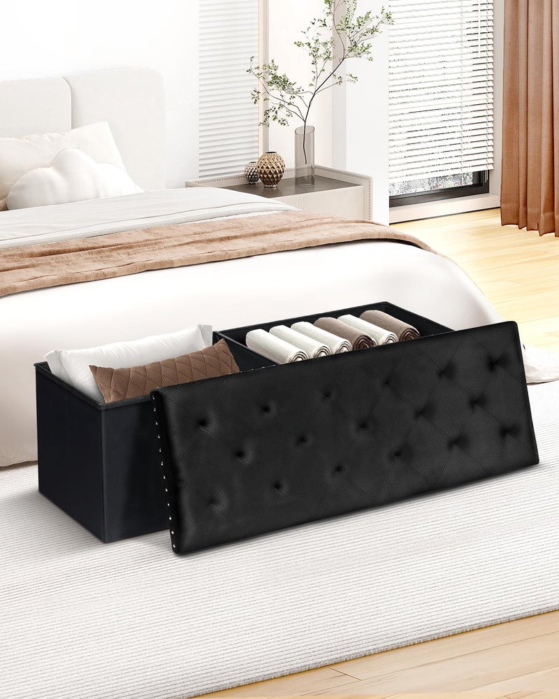 B FSOBEIIALEO Storage Ottoman Bench, Folding Tufted Ottomans with Storage, Extra Large 140L Footrest Bench for Bedroom, Luxury Velvet Fabric 43 Inches Black - Image 2