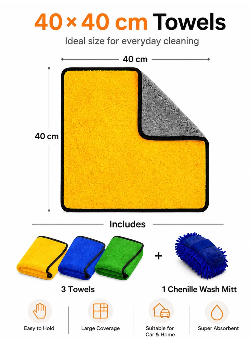 lebonaer Car Towel Microfiber Cleaning Cloth Pack of 3 with Washing Sponge- Multipurpose Towel for Washing Drying Dusting - Image 3
