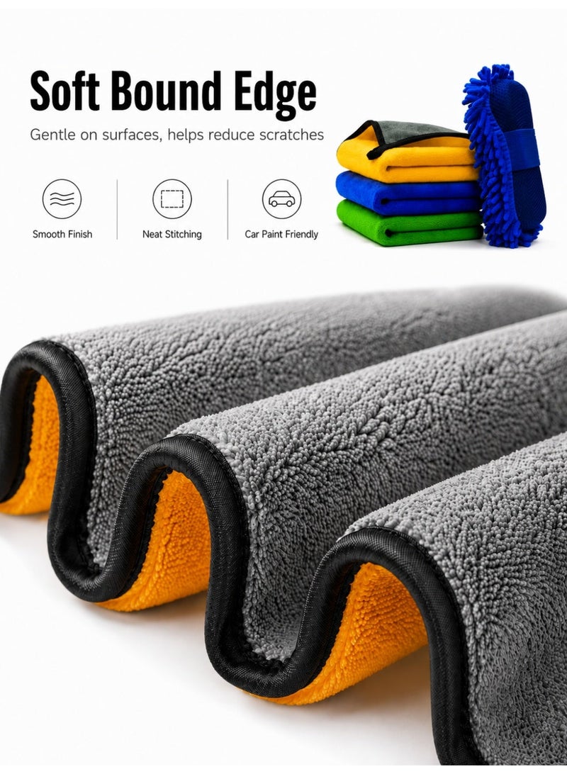 lebonaer Car Towel Microfiber Cleaning Cloth Pack of 3 with Washing Sponge- Multipurpose Towel for Washing Drying Dusting - Image 4