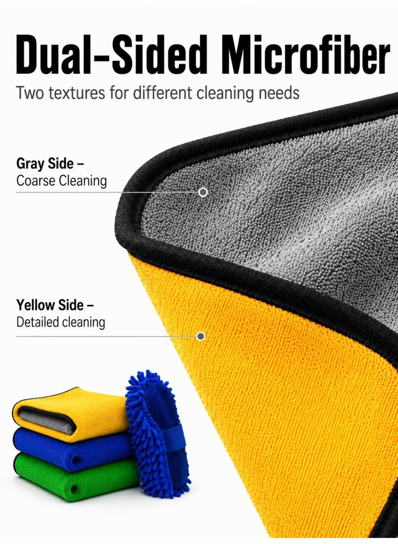 lebonaer Car Towel Microfiber Cleaning Cloth Pack of 3 with Washing Sponge- Multipurpose Towel for Washing Drying Dusting - Image 3