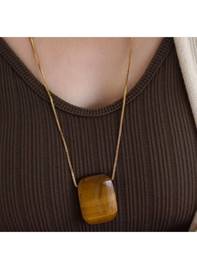 KUYING Natural Tiger Eye Stone Sweater Chain Women's Long Pendant Necklace - Image 1