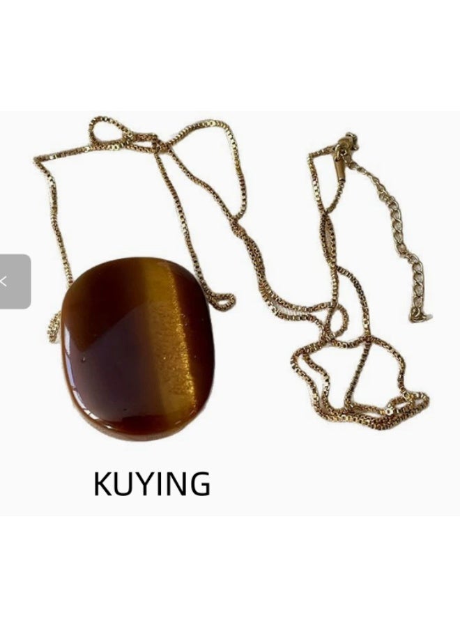 KUYING Natural Tiger Eye Stone Sweater Chain Women's Long Pendant Necklace - Image 2