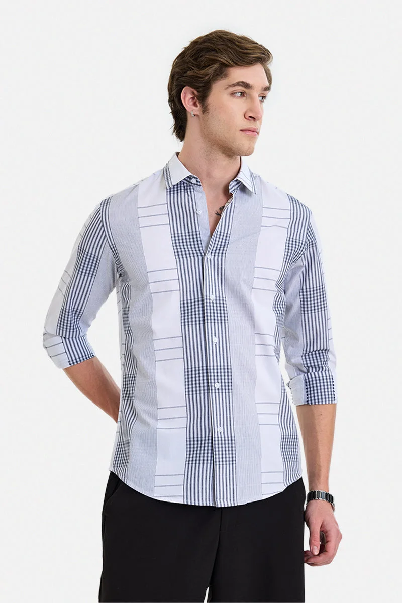 SNITCH White Checkered Long Sleeve Slim Fit Luxe Shirt