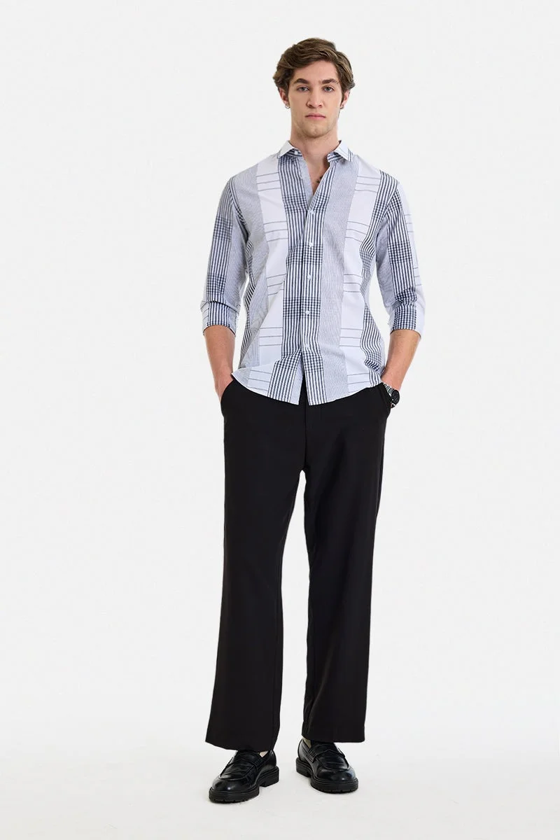 سنيتش White Checkered Long Sleeve Slim Fit Luxe Shirt