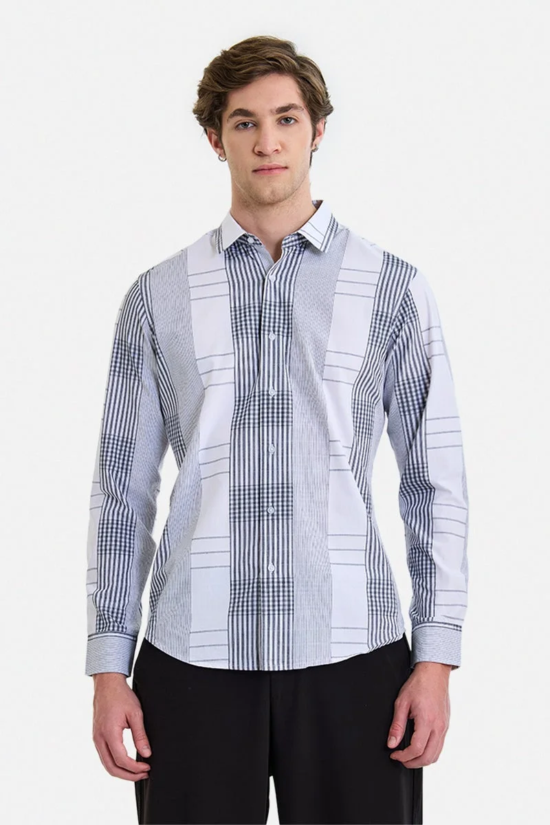 سنيتش White Checkered Long Sleeve Slim Fit Luxe Shirt