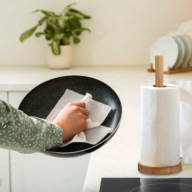 Premier Housewares Eco-friendly Kitchen Roll Holder Rubberwood Toilet Roll Holder Sturdy Base Antifungal Paper Towel Holder for Kitchen Toilet Home - Image 4