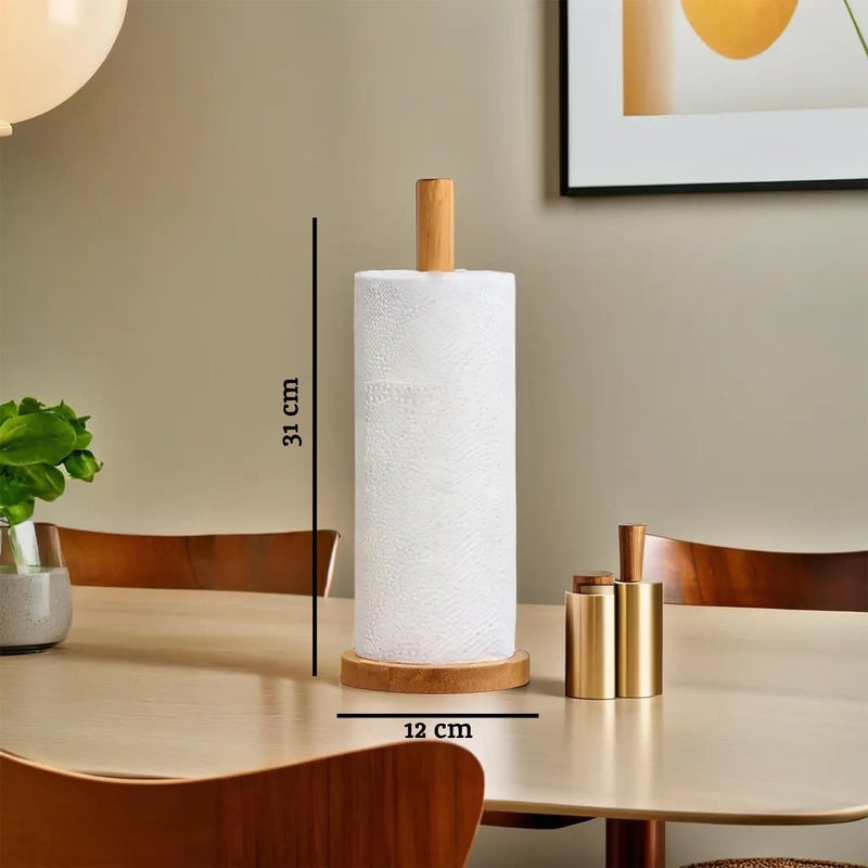 Premier Housewares Eco-friendly Kitchen Roll Holder Rubberwood Toilet Roll Holder Sturdy Base Antifungal Paper Towel Holder for Kitchen Toilet Home - Image 3