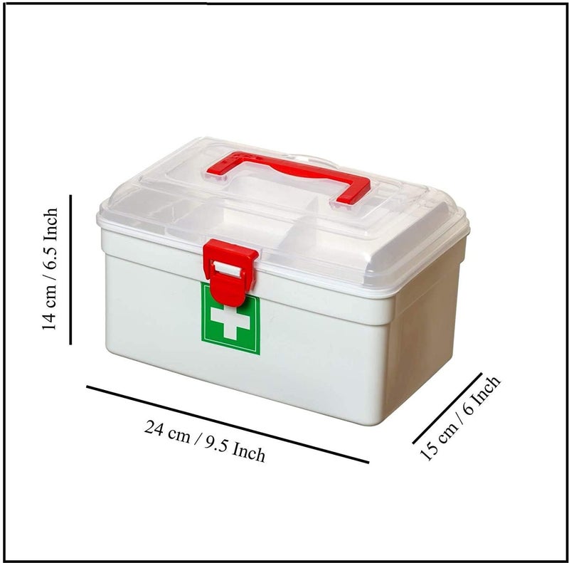 KRUPAVI صندوق أدوية بلاستيكي من KRUPAVI، صندوق إسعافات أولية، صينية قابلة للفصل مع مقبض، خزانة طبية للطوارئ داخلية وخارجية، شفافة، محمولة وقابلة للقفل (متعدد) - Image 2