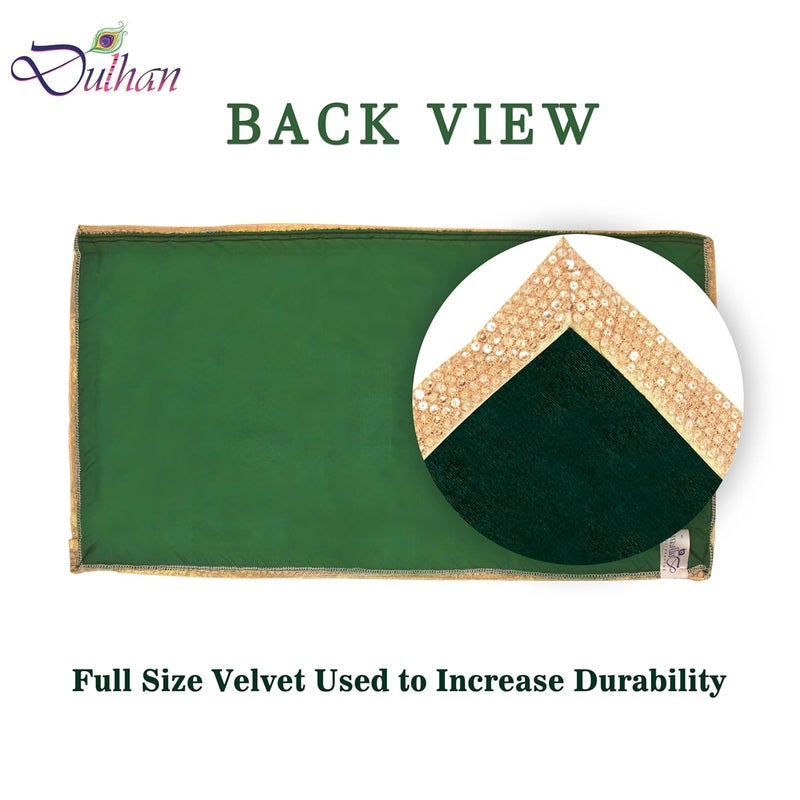 Dulhan DLC CD Lace Sequence Work Green Velvet Pooja Cloth for God 14x26 inch Altar Cloth for Puja Pack of 2 Medium Aasan for Home Temple or mandir - Image 3