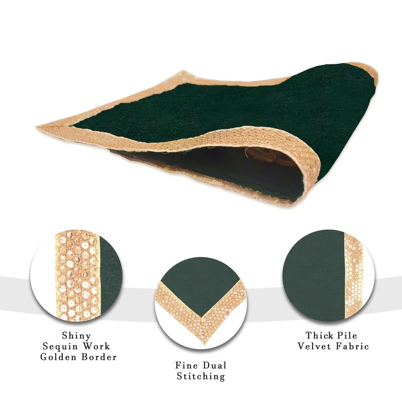 Dulhan DLC CD Lace Sequence Work Green Velvet Pooja Cloth for God 14x26 inch Altar Cloth for Puja Pack of 2 Medium Aasan for Home Temple or mandir - Image 4