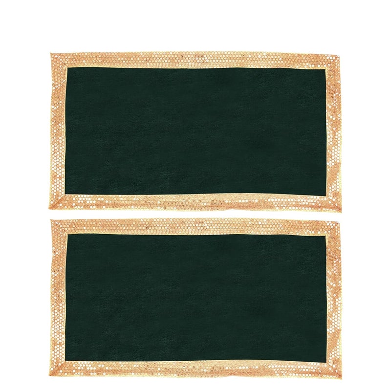 Dulhan DLC CD Lace Sequence Work Green Velvet Pooja Cloth for God 14x26 inch Altar Cloth for Puja Pack of 2 Medium Aasan for Home Temple or mandir - Image 1
